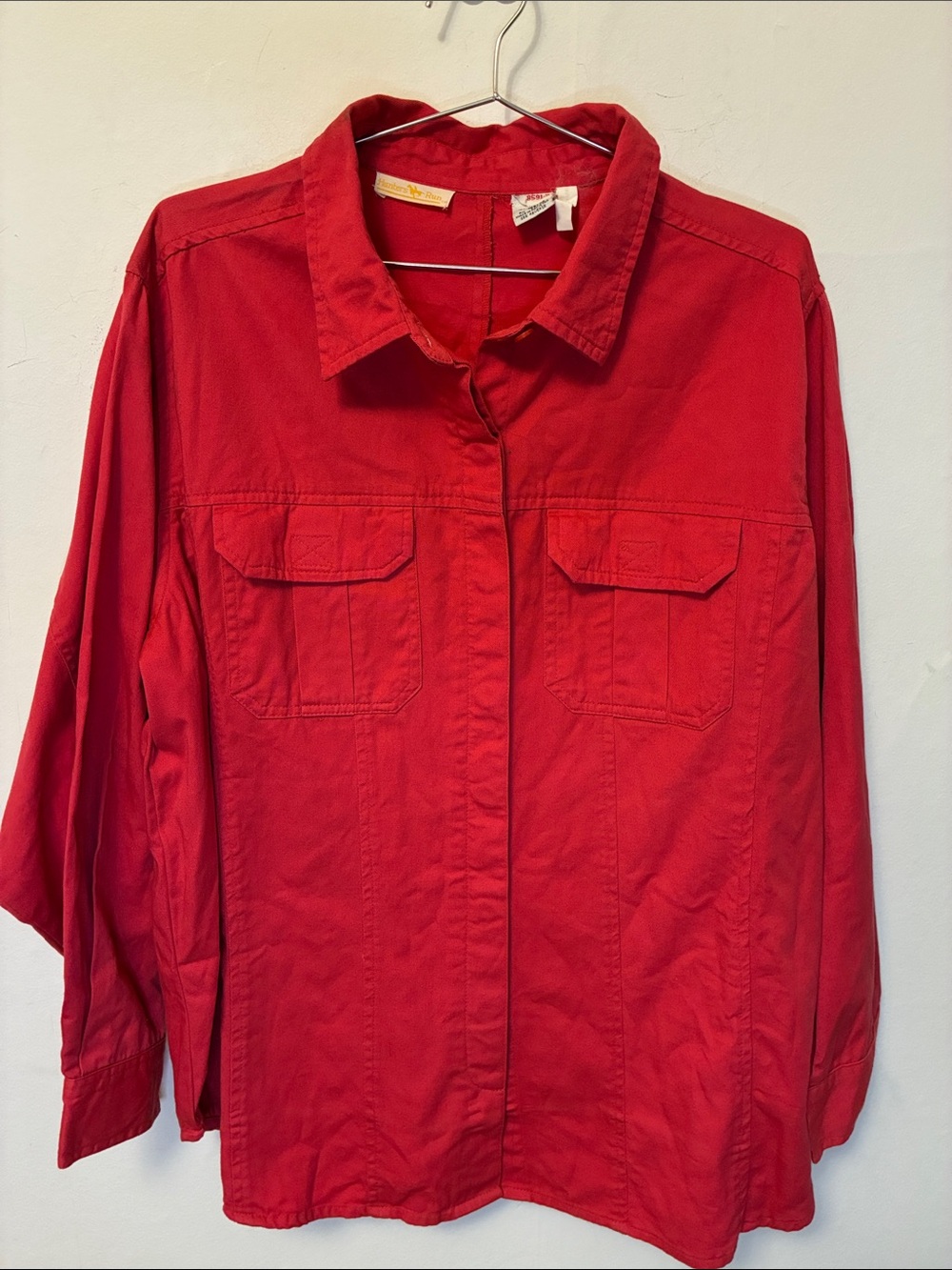 Vintage Red Utility Shirt-Jacket with Chest Flap Pockets XL